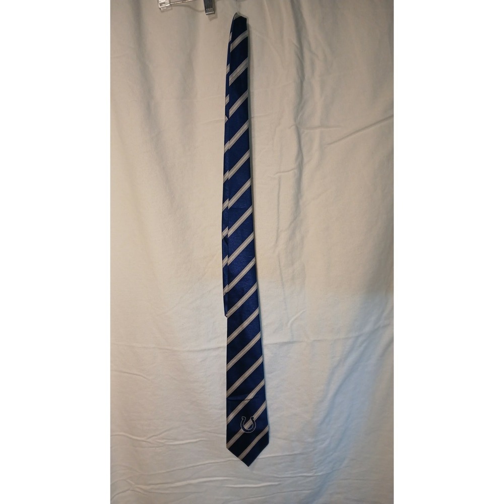 NFL Indianapolis Colts Mens Blue Silver Striped Horseshoe Logo Necktie Tie